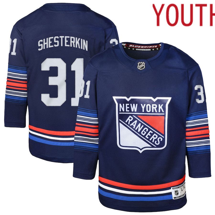Youth New York Rangers 31 Igor Shesterkin Navy Alternate Premier Player NHL Jersey